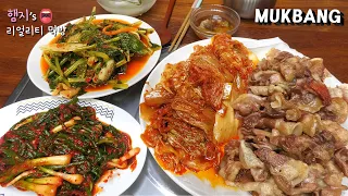 Real Mukbang :) Thinly Sliced Pork Belly & Kimchi Party ★ Young Radish Kimchi, Green Onion Kimchi,