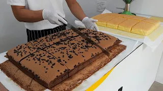 Making Giant Size Cake with Original, Chocolate, Whipped Cream / 대왕 카스테라 만들기 / Korean Cake Shop