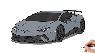 How to draw a LAMBORGHINI HURACAN PERFORMANTE 2018 / drawing lambo huracan 2015 sports car