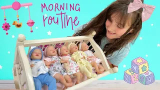MINI REBORN BABY MORNING ROUTINE WITH QUINTUPLETS | CARING FOR 5 BABIES AT ONCE IS HARD WORK!