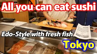Try the entire menu of all-you-can-eat sushi prepared by fish market chefs using fresh seafood items