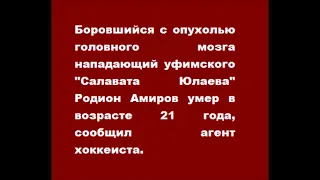 Скончался нападающий уфимского "Салавата Юлаева" Родион Амиров