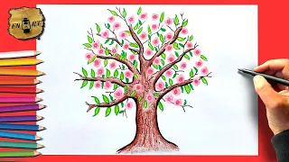 How to draw a spring tree step by step