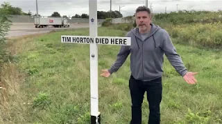 Planting of a cross marking the spot where Tim Horton died.