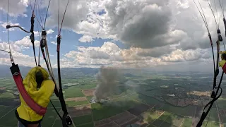 What happens when you fly into the smoke column above a burning field looking for lift?
