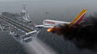 A380 Emergency Landing On Aircraft Carrier After Engine Exploded| Xplane 11