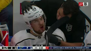 Viktor Arvidsson gets hit with a puck to the face.