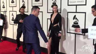 The Weeknd and Bella Hadid at the 58th GRAMMY Awards in Los Angeles