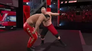 WWE 2K15 Universe Mode - Brock Lesnar assaults The Great Khali to get to Kane on Raw