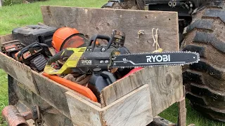 Ryobi 40v 18 inch RY40580 Brushless Battery Chainsaw Review, Sharpening with Pferd Chainsharp CS-X