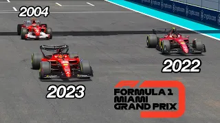 Ferrari F1 2023 vs Ferrari F1 2022 vs Ferrari F1 2004 - Miami Grand Prix