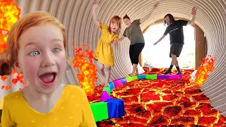 HOT LAVA Family Race!!  Adley makes a new obstacle course at park with Mom & Dad (monster challenge)