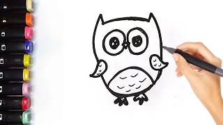 How to Draw Cute Owl | Drawing and Coloring for Kids and Toodler #047