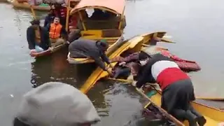 Boat carrying BJP activists capsizes in Dal Lake during poll rally in Srinagar