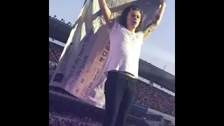 Harry styles wrapping the AIMH tweet flag around him!💚💙🥺 #onedirection #larry
