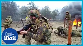 Ukrainian soldiers conduct psychological combat training