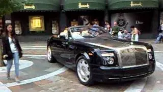 Rolls Royce Phantom Drophead Coupe Pulls Up Outside Harrods in London