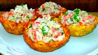 Canastas de plátano verde [Tostones rellenos sin tostonera] Patacones