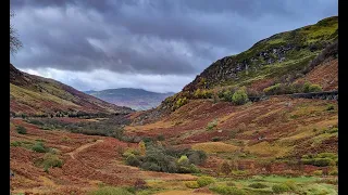 Pitlochry Valley Dalwhinnie Scotland in Autumn colours 4k travel drone video Hiking in Cairngorms