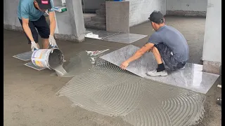 Professional Techniques Construction Of Living Room Floors Using Large Size Ceramic Tiles 80x80cm