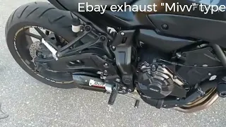 MT-07 ebay "mivv" type & stock exhaust comparison