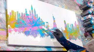 Pop Art / Abstract Painting Demo With Stencils | New York City Skyline