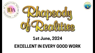 Rhapsody of Realities Daily Review with JDA - 1st June, 2024 | Excellent in Every Good Work