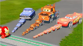 Big & Small The Monster Doc Hudson vs The Monster Tow Truck vs Lightning mcQueen vs Train_BeamNG