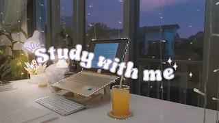 STUDY WITH ME with piano music | 3 HOURS REAL-TIME POMODORO STUDY SESSION 🌆 beautiful sunset.
