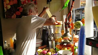 Australians love are fresh fruits and vegetables. This is the Juiceman in tiberias Israel. Juice wit