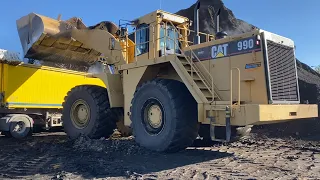 Caterpillar 990 Wheel Loader Loading Coal On Trucks - S.G.M Melidis