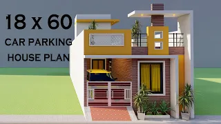18 By 60 Car Parking 3 Bedroom House Elevation,low Budget Makan Ka Naksha