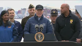 Biden tours collapsed Baltimore bridge as clearing proceeds