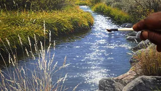 Painting a Realistic Lake With Oil Paint. Time Lapse