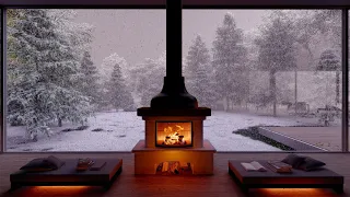 Cozy Fireplace Sounds for Sleep, Relax | Beautiful Winter Ambience | Snowy Forest