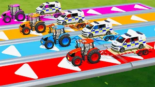 LOAD AND TRANSPORT POLICE CARS WITH JOHN DERRE TRACTORS - Farming Simulator 22