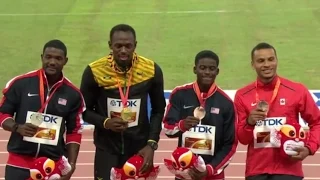 Men's 100m Medal Ceremony at IAAF World Championships Beijing 2015