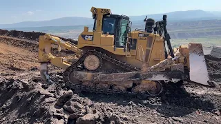 Caterpillar D9T Bulldozer With Caterpillar 385C Building A Road For The Needs Of The Mine