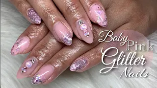 Builder Gel Nails Tutorial | Builder Gel Nails Fill In | Baby Pink Encapsulated Glitter Nail