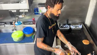 POV Cooking Smash Burgers in Food Truck
