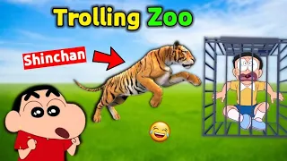 Shinchan And Nobita Trolling Zoo 😱 || 😂 Destroyed Zoo || Funny Game Zookeeper Simulator