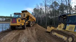 Hauling And Grading The Last Of The Pond Dam Dirt