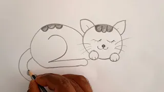 how to draw cat drawing from 200 numbers easy step by step@DrawingTalent