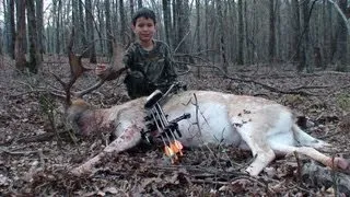 8 year old ARROWS Fallow Deer in Texas  A-1 Archery perfect shot placement by youth hunter