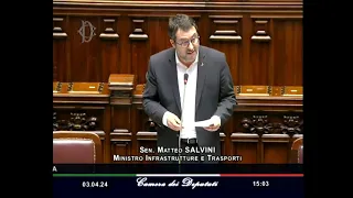 Il ministro Matteo Salvini al question time alla Camera dei Deputati.