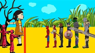 Squid game vs Spider man,Iron man,Thor,Captain america,Hulk,Thanos - Drawing Cartoons 2