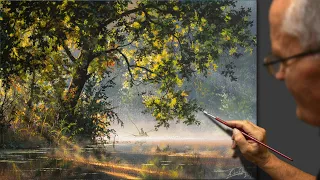 Learning to draw a summer landscape "Good catch" (Fishing). Artist Yushkevich. #152