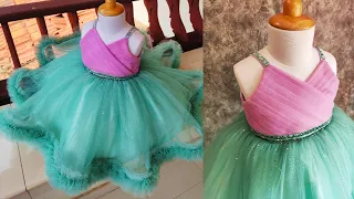 DIY : Designer Net Baby Frock Cutting and Stitching/Party wear dress for kids / birthday baby frock