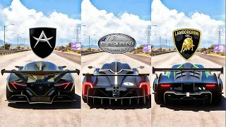 FH5 DRAG RACE! Apollo Intensa Emozione Vs Pagani Huayra R Vs Lamborghini Essenza Scv12