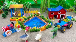 DIY mini Farm Diorama with Aquarium & fruit trees | house for Cow,Pig | Supply Water for animals